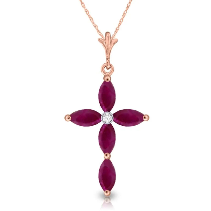 Ruby gem necklaces-1.1 Carat 14K Rose Gold Necklace Natural Diamond Ruby