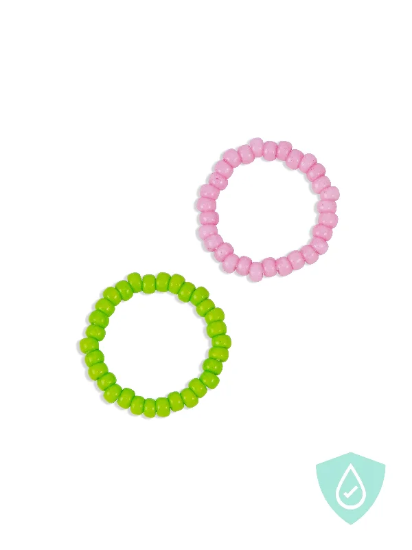 Retro style rings-Pink and Green Beaded Ring Set