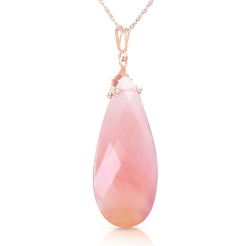 Subtle filigree necklaces-14K Solid Rose Gold Necklace with Briolette 31x16 mm Pink Chalcedony