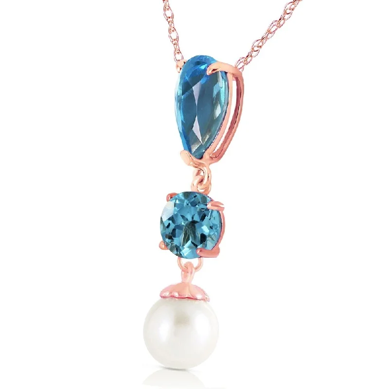 Luxe gem necklaces-5.25 CTW 14K Solid Rose Gold Necklace Blue Topaz pearl