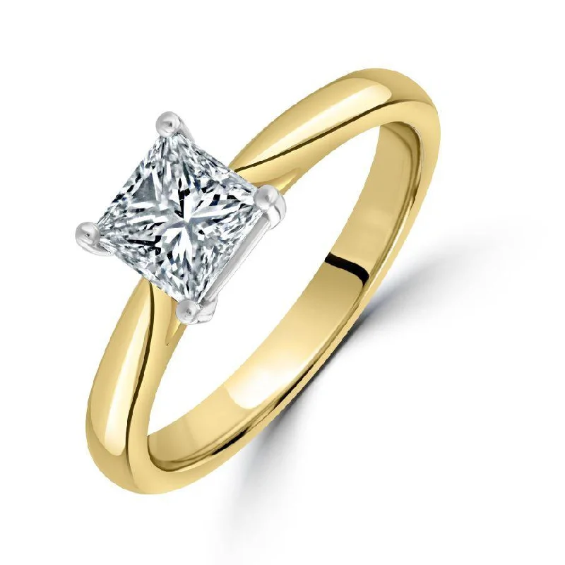 Flat knot engagement rings-0.80ct Princess Cut Diamond Solitaire 18ct Yellow Gold Ring