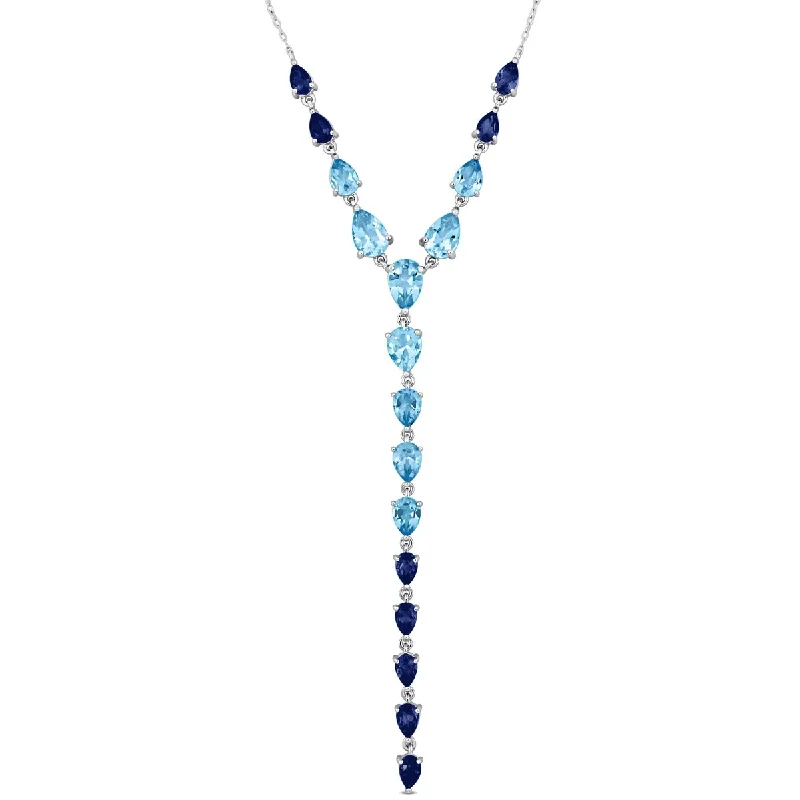 Petal design necklaces-Miadora 14 1/2ct TGW Sky London Swiss Blue Topaz Lariat Necklace Sterling Silver