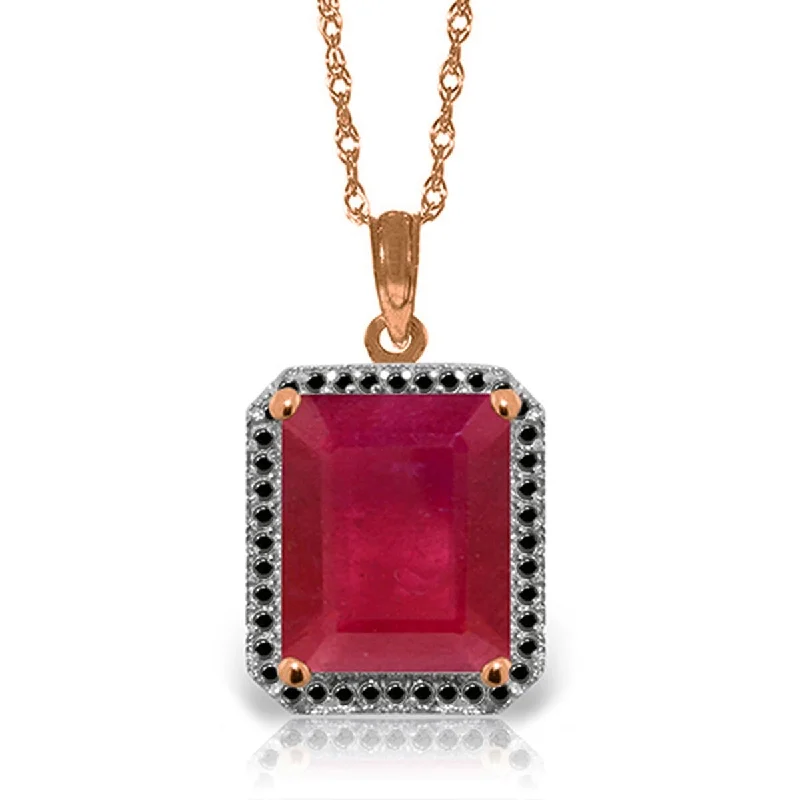 Twisted knot necklaces-7.45 Carat 14K Solid Gemstone Gold Necklace w/ Black Diamonds & Ruby