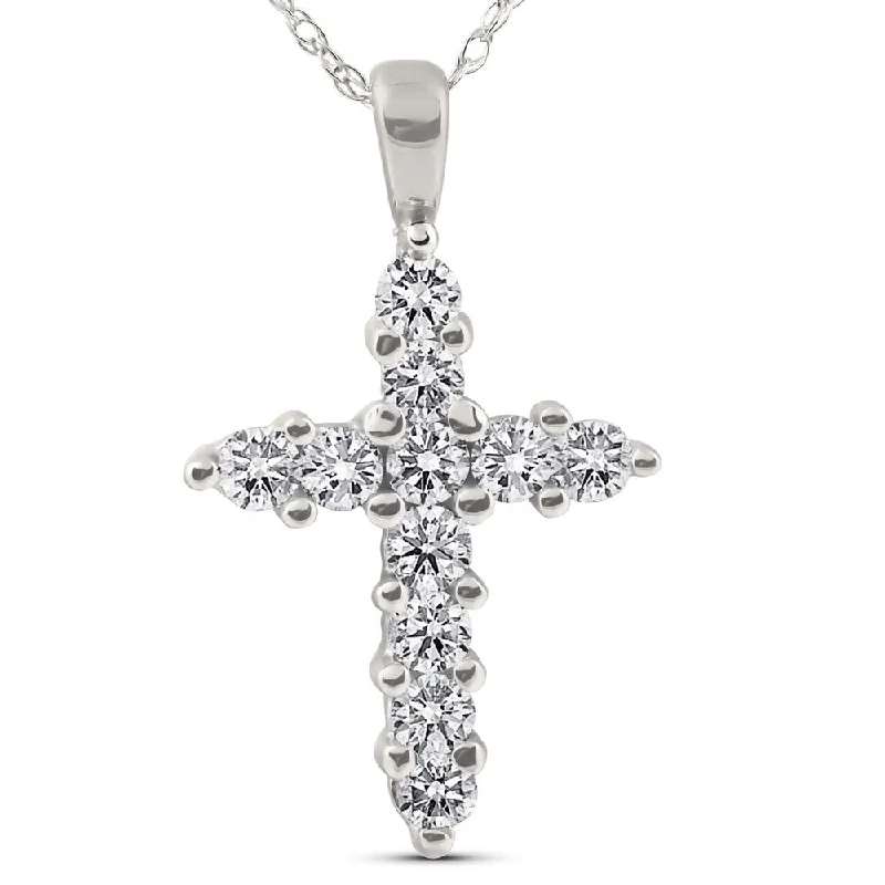 Peace charm necklaces-Pompeii3 14k White Gold 1/2 Ct TDW Diamond Cross Necklace