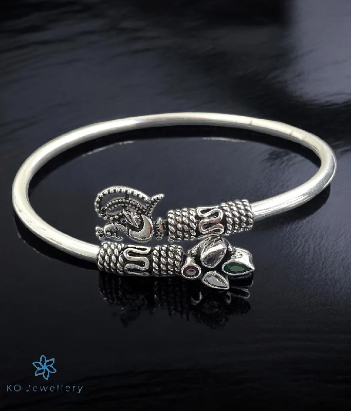 Textured letter bangles-The Vanini Silver Peacock Openable Gemstone Bracelet