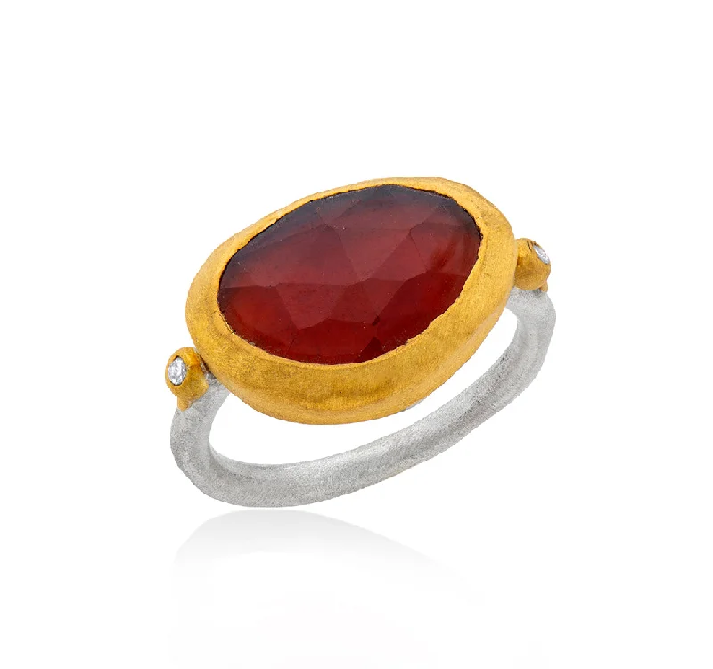 Retro deco rings-Nava Zahavi Yellow Gold Hessonite and Diamonds Ring