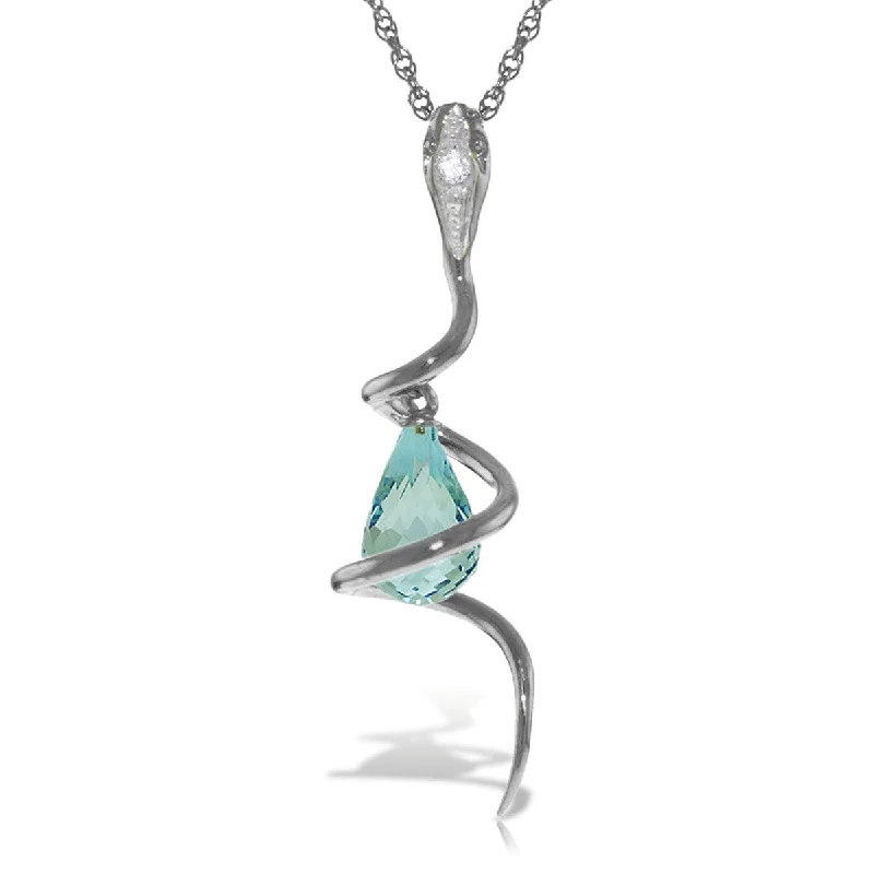 Lace charm necklaces-2.28 Carat 14K Solid Gold Necklace w/ Dangling Blue Topaz & Diamond