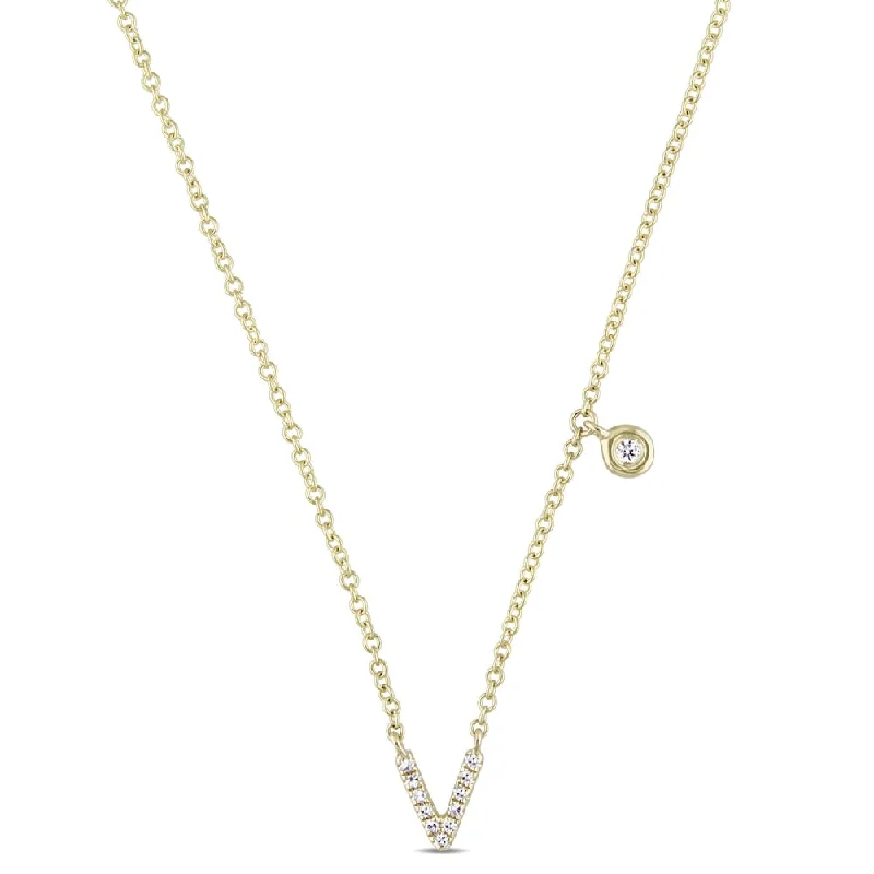 Cool wood necklaces-Miadora 14k Yellow Gold Diamond Accent V-Shape Charm Necklace