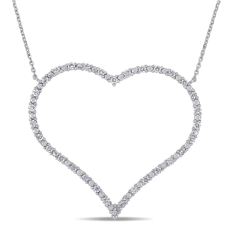 Light bead necklaces-Miadora 14k White Gold 5/8ct TDW Diamond Open Heart Necklace