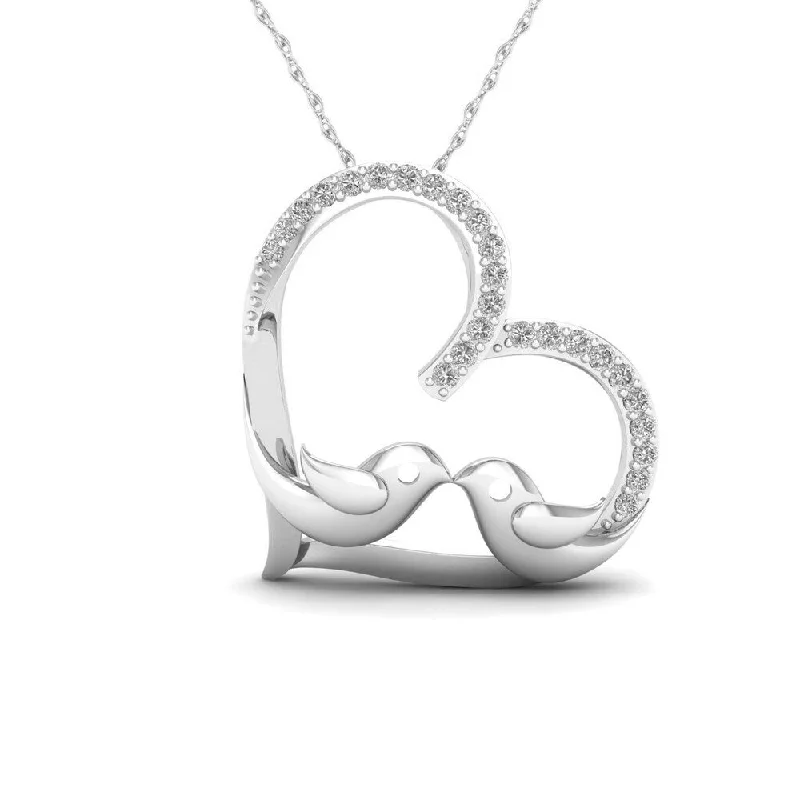 Zodiac charm necklaces-De Couer 10k White Gold 1/10ct TDW Diamond Dove in Heart Necklace