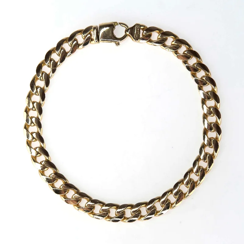 Solid stone bangles-7mm Wide Curb Link 8.5" Bracelet in 14K Yellow Gold - 27.4 grams