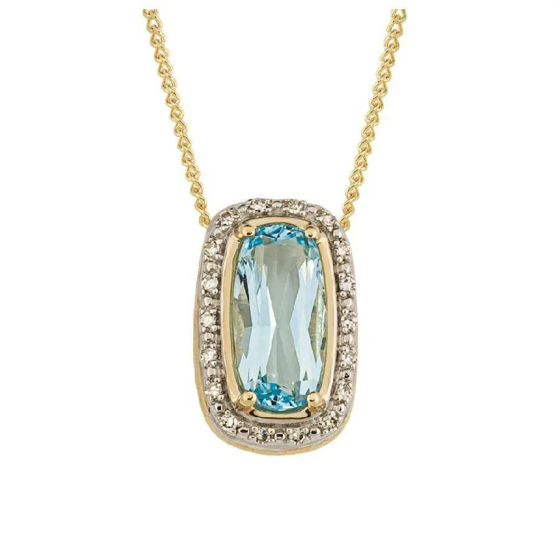 Topaz gem engagement rings-9ct Yellow Gold Rectangular Cut Blue Topaz and Diamond Halo Pendant