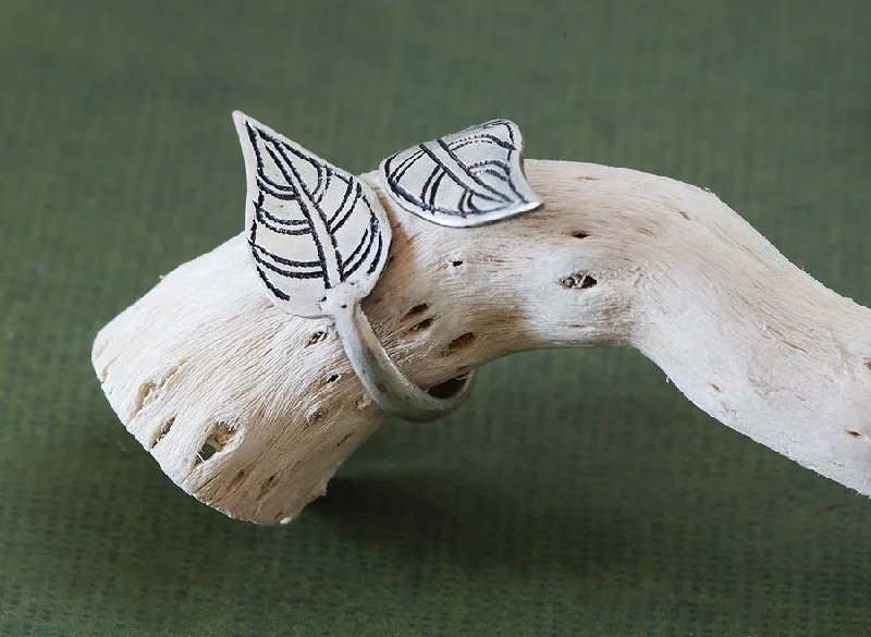 Smooth stone rings-Forest Leaf Ring