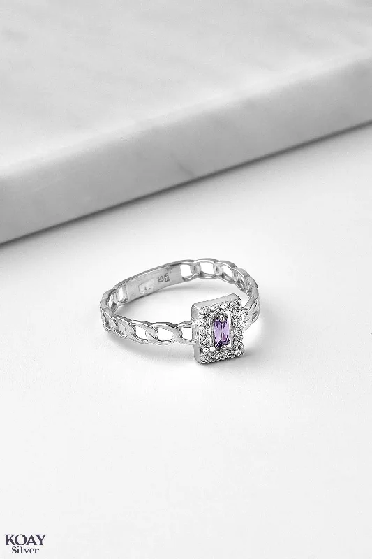 Curved shank rings-Purple Rectangle Zircon Gourmet Ring