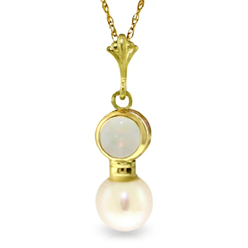 Onyx gem necklaces-2.59 Carat 14K Gold Necklace Natural Opal Pearl