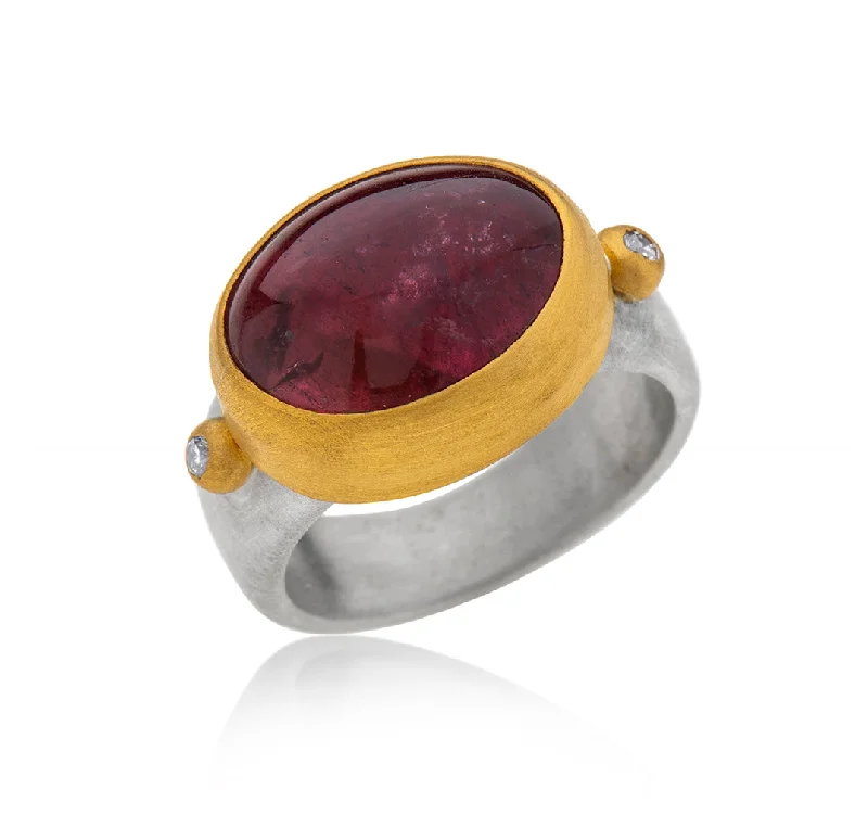 Sleek gold rings-Nava Zahavi Yellow Gold Oval Pink Tourmaline and Diamonds Ring