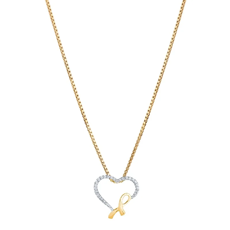 Whimsical bead necklaces-14k Yellow Gold Diamond Heart Ribbon Pendant Necklace