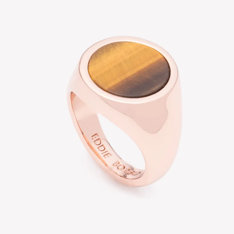 Luxe diamond rings-INLAID SIGNET RING - TIGER EYE