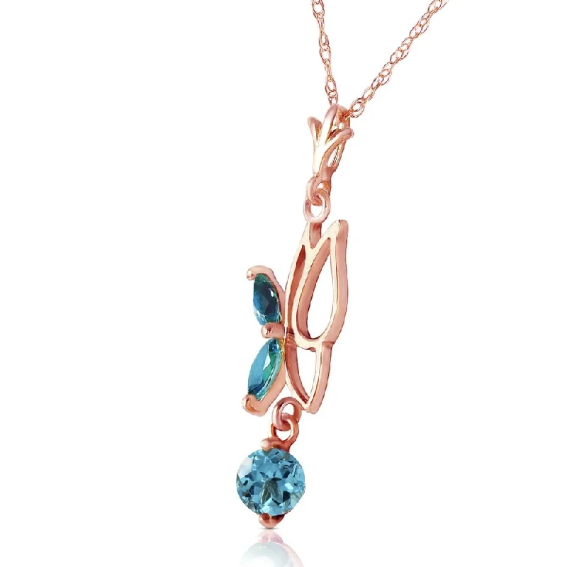 Rope braid necklaces-14K Solid Rose Gold Butterfly Necklace with Blue Topaz