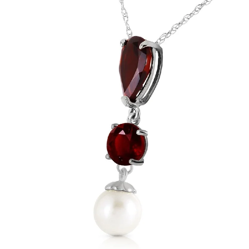 Sleek design necklaces-5.25 Carat 14K Solid White Gold Necklace Garnet Pearl