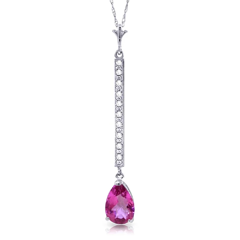 Full moon necklaces-1.8 Carat 14K Solid White Gold Necklace Diamond Pink Topaz