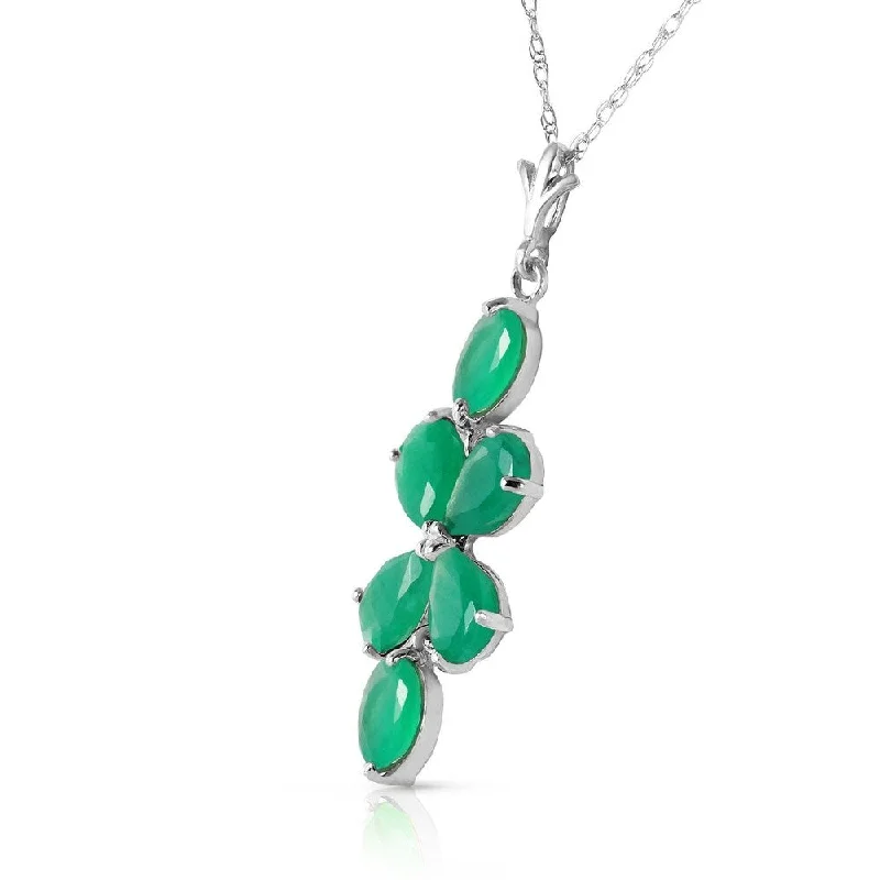 Swirl design necklaces-3.15 CTW 14K Solid White Gold Delicate Leaf Emerald Necklace