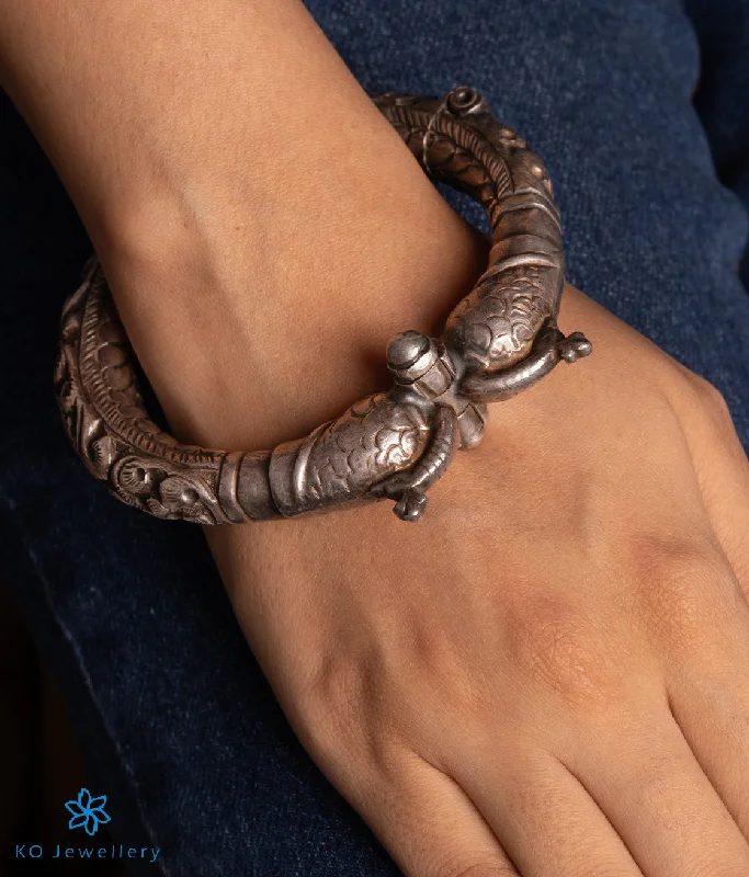 Lapis stone bangles-The Peacock Silver Antique Openable Bracelet (Size 2.6)