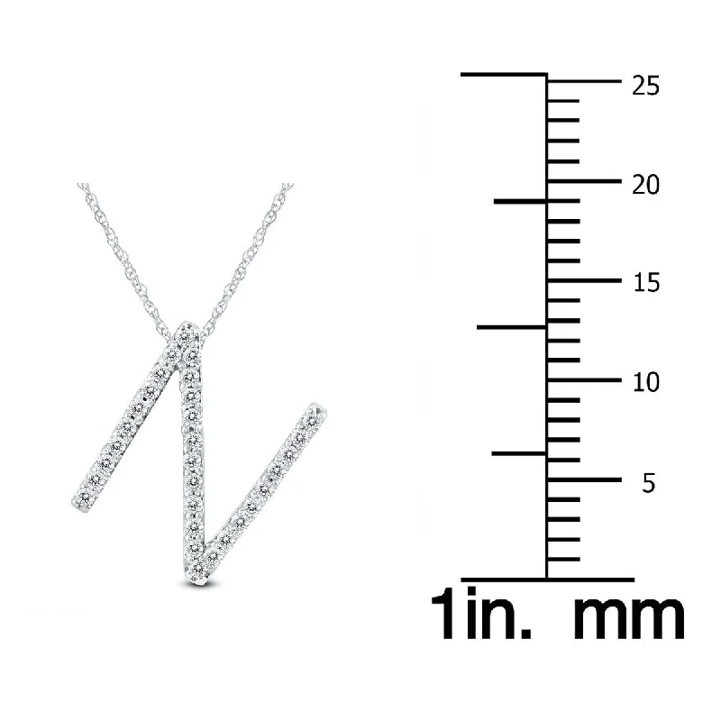 Coiled thread necklaces-Marquee 1/5 Carat TW N Initial Diamond Pendant Necklace in 10K White Gold with Adjustable Chain