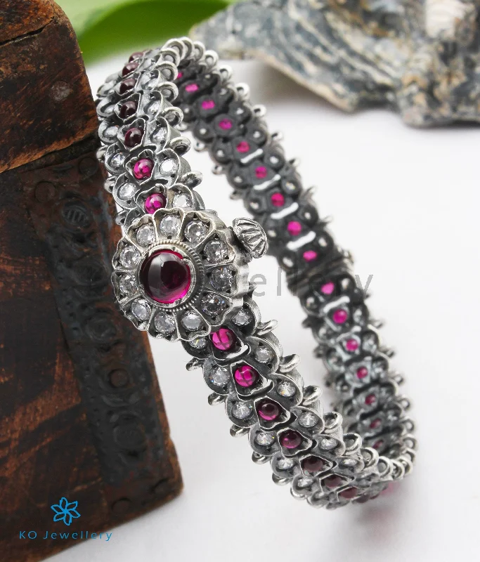 Gem stack bangles-The Agraja Silver Kempu Bracelet (Oxidised/Size 2.2/2.4/2.6/2.8)