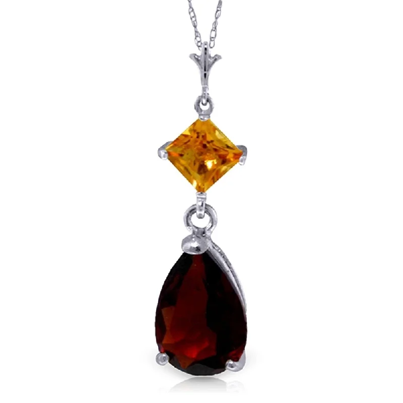 Light bead necklaces-2 Carat 14K White Gold Necklace Citrine Garnet