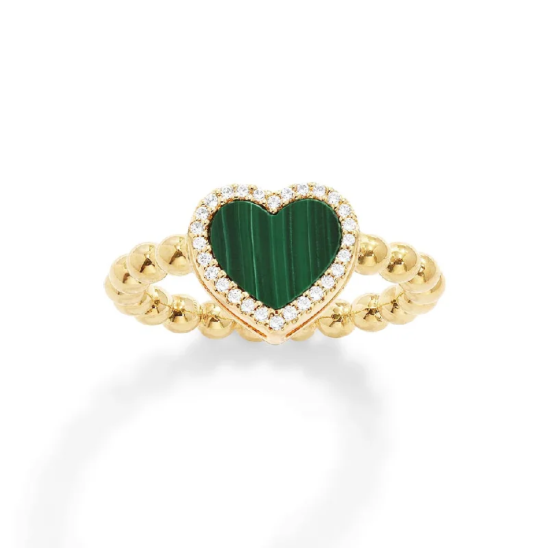 Bead trim rings-Malachite Heart Ring with Beads