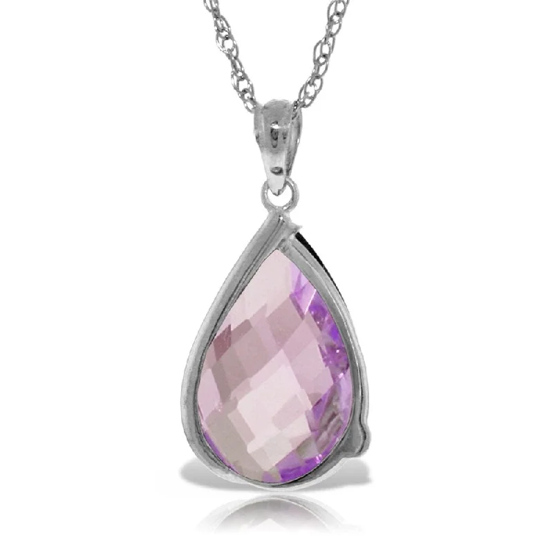 Worn medallion necklaces-14K Solid White Gold Necklace with Briolette Checkerboard Cut Amethyst & Diamond