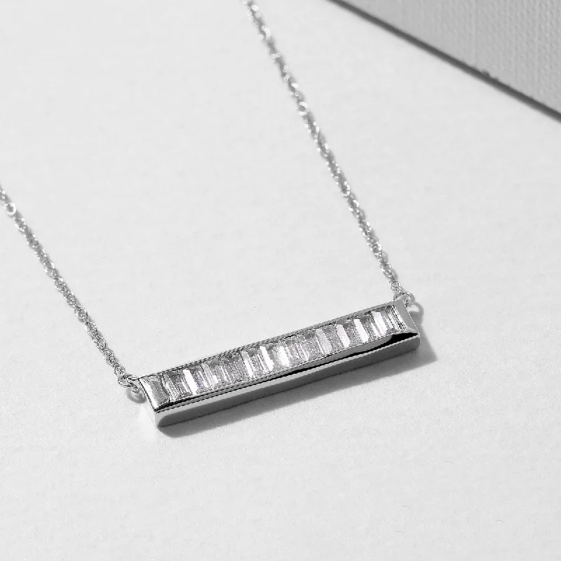 Luxe gem necklaces-5/8 ct TDW Diamond Bar Necklace Pendant in 14k White Gold by De Couer