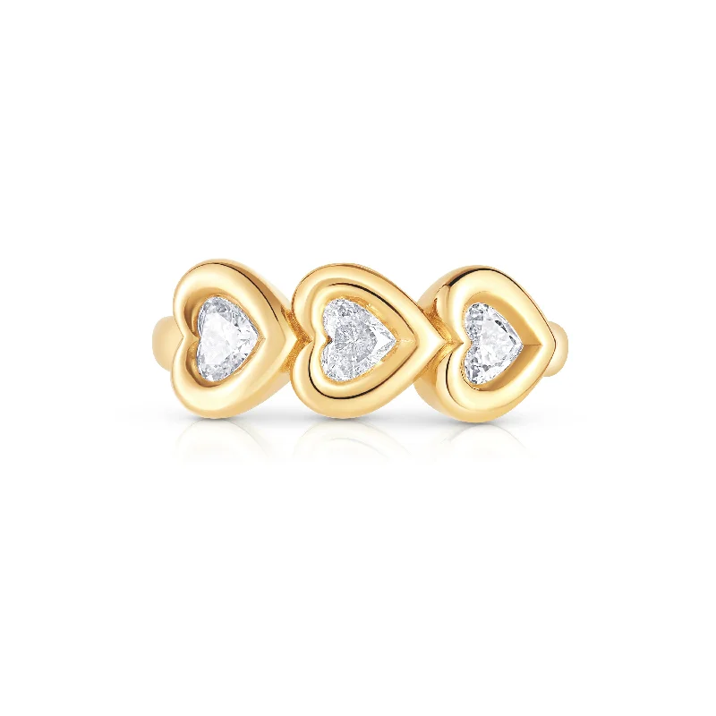 Moon motif rings-Puffy Trio Heart Ring