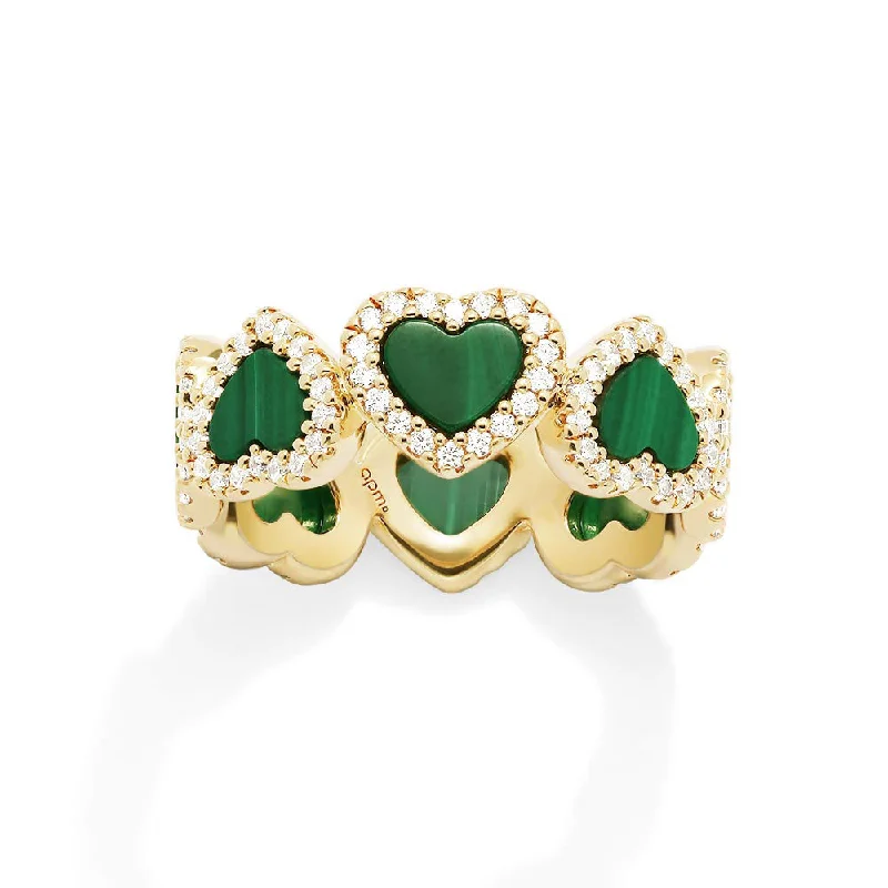 Worn clasp rings-Malachite Heart Ring