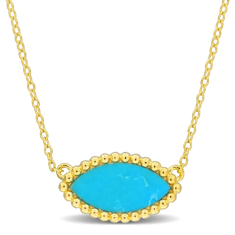 Old photo necklaces-Miadora 3ct TGW Marquise Shape Created Turquoise Necklace Yellow Silver