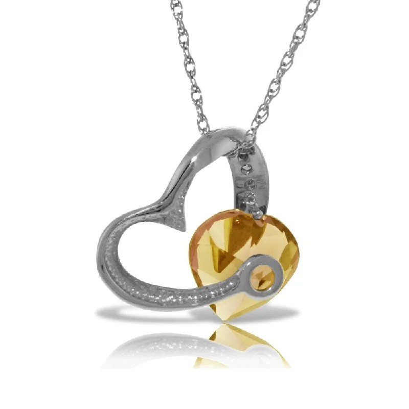 Lily flower necklaces-14K Solid White Gold Heart Necklace withNatural Diamond & Citrine