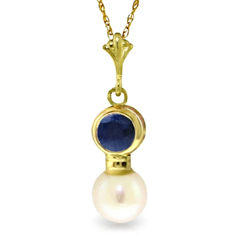 Pixie wing necklaces-2.48 Carat 14K Gold Necklace Sapphire Pearl