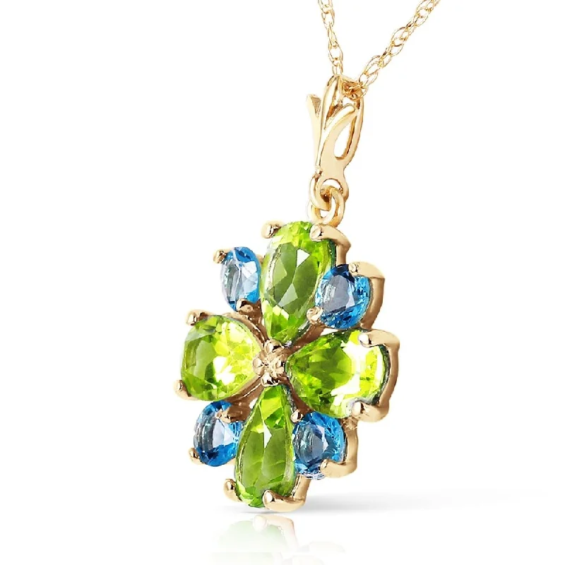 Loop knot necklaces-2.43 CTW 14K Solid Gold Necklace Peridot Blue Topaz