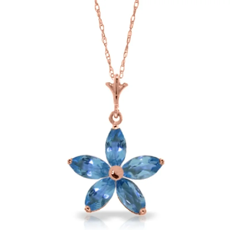 Shiny charm necklaces-14K Solid Rose Gold Necklace with Natural Blue Topaz