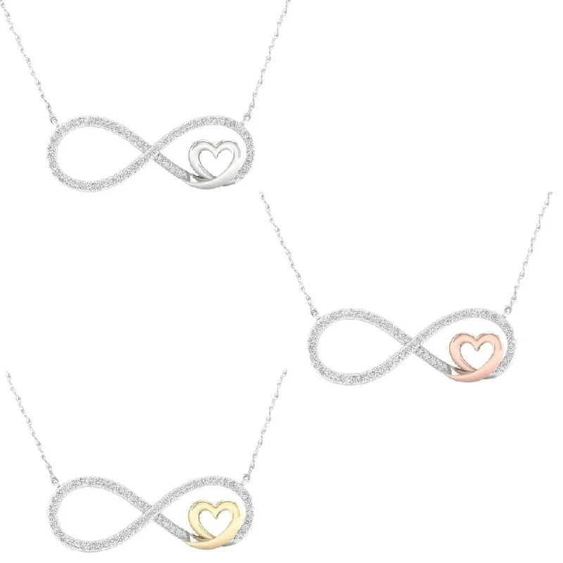 Spiral braid necklaces-1/4ct TDW Diamond Infinity Necklace in Sterling Silver with Gold Plated Heart by De Couer