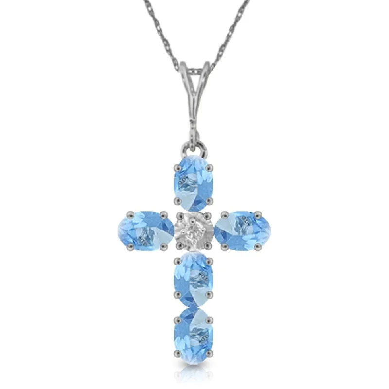 Bold druzy necklaces-1.75 Carat 14K White Gold Cross Necklace Natural Diamond Blue Topaz