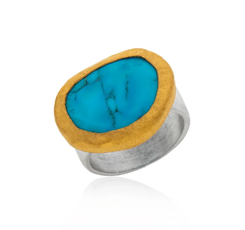 Flat knot rings-Nava Zahavi Yellow Gold Large Oval Turquoise Ring