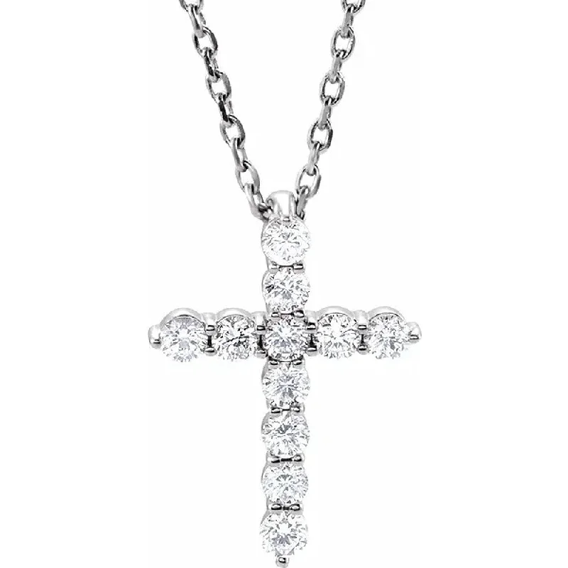 Retro charm necklaces-1/4 Ct Diamond Cross Pendant Necklace 18" 14k White Gold EX3 Lab Grown (((G-H)), I)