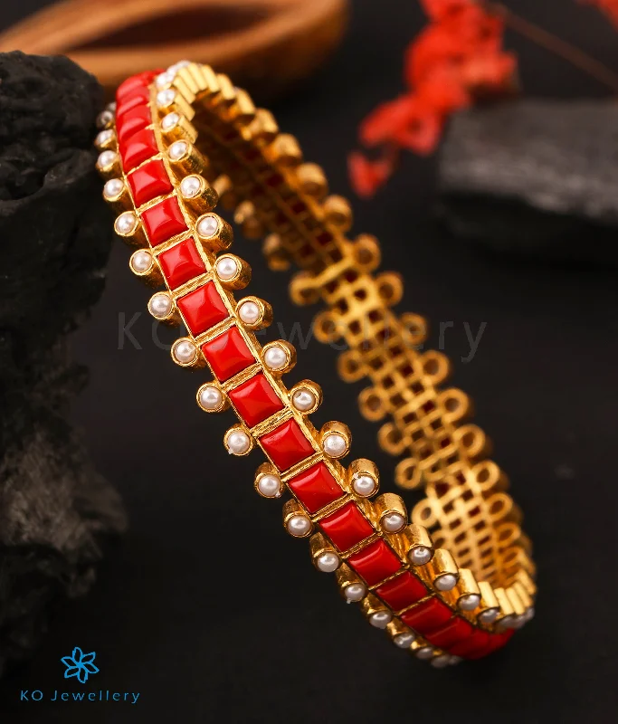 Beaded cluster bangles-The Rajanya Silver Bangle (Coral/Size 2.2/2.4/2.6/2.8)