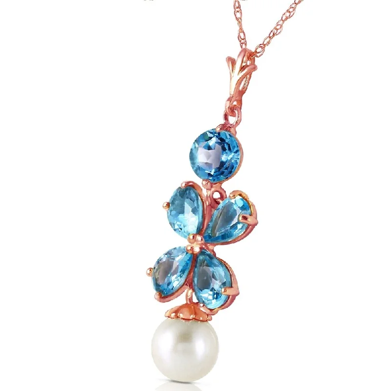 Astro sign necklaces-14K Solid Rose Gold Necklace with Blue Topaz & pearl