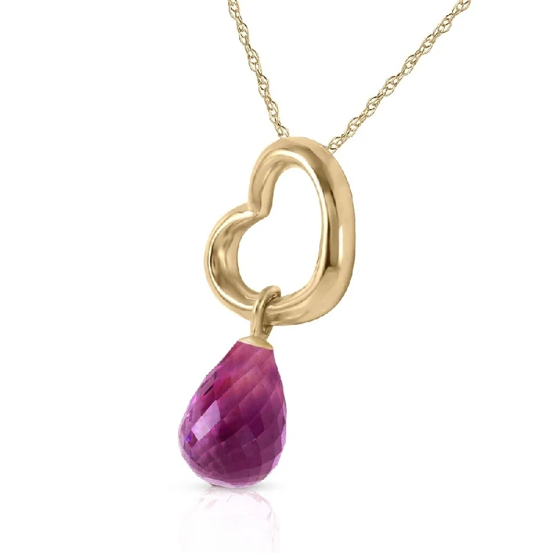 Daisy design necklaces-14K Solid Gold Heart Necklace with Dangling Natural Amethyst