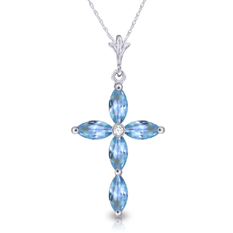 Onyx healing necklaces-1.1 Carat 14K White Gold Necklace Natural Diamond Blue Topaz