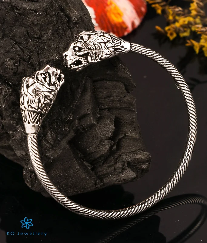 Subtle pearl bangles-The Majestic Tiger Silver Flexible Open Bracelet