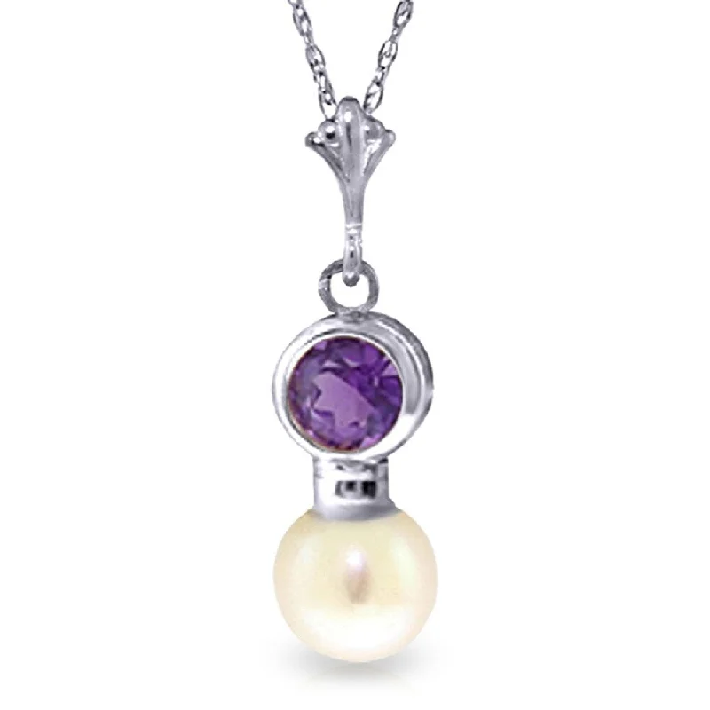 Mixed metal necklaces-2.48 Carat 14K White Gold Necklace Amethyst Pearl